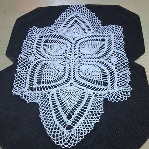 Blue Pineapple Stitched 21.5" X 12"  Hand Crocheted Doily